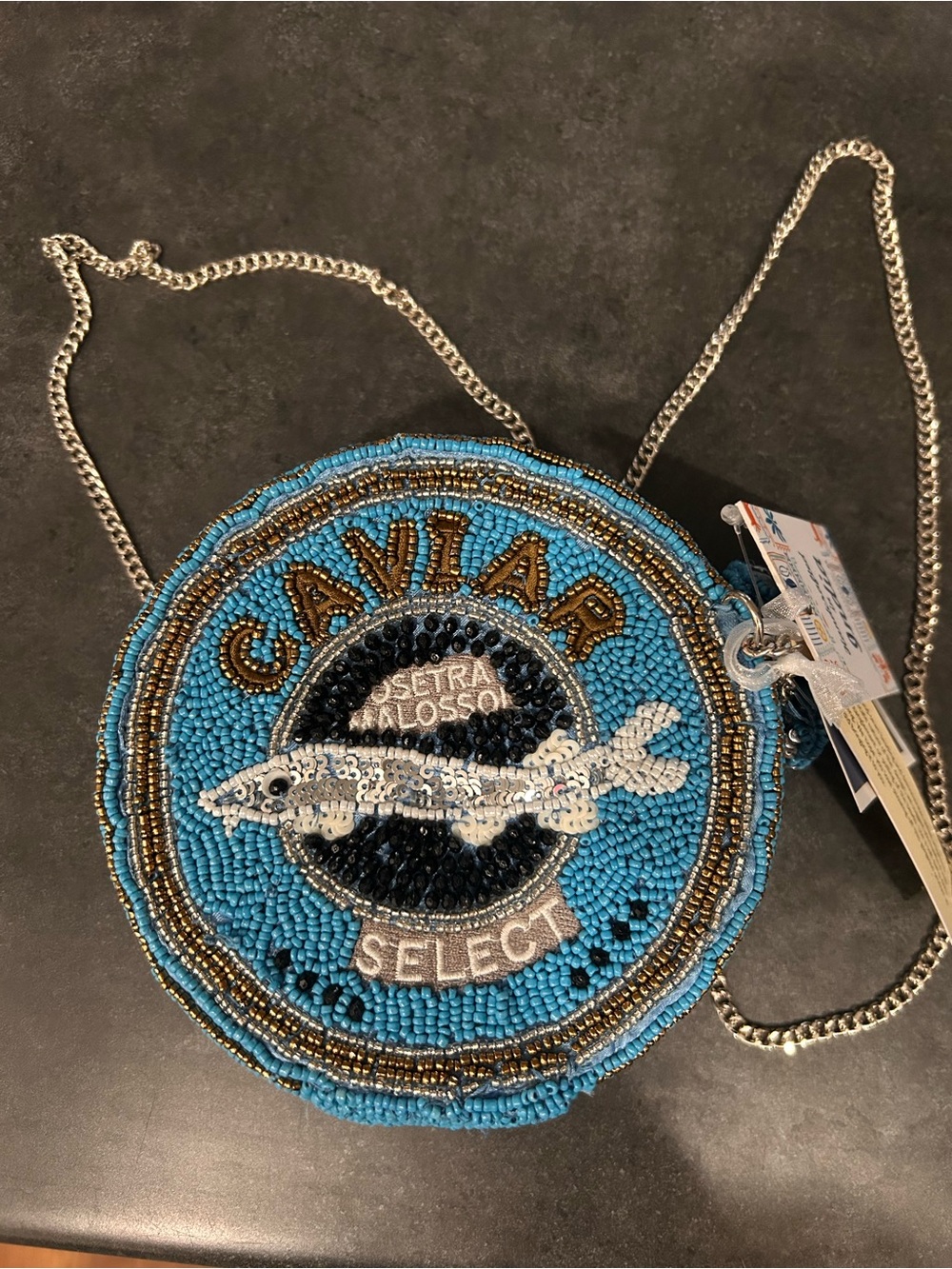 NWT Made In India Beaded Caviar Bag - Blue & Gold